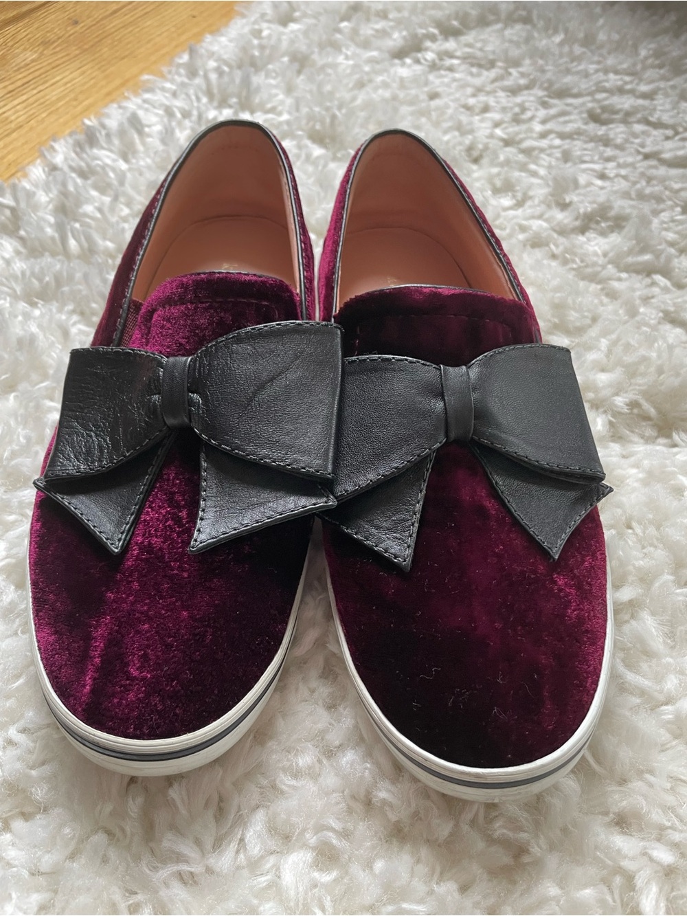 kate spade Burgundy Velvet Bow Slip-On sneakers